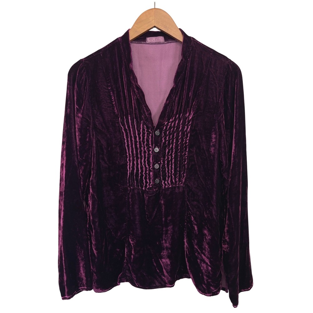 CP Shades Crushed Velvet Silk Blend Top S Purple Boho Whimsical Romantic Luxury